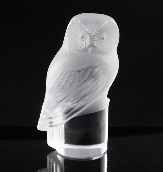 Chouette/Baby Owl. A glass mascot by René Lalique, introduced in 1931, No.11193 Height 8.8cm.